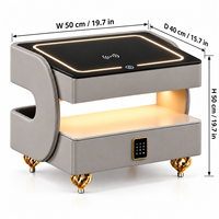 HANYEE Nouvelle table de chevet intelligente moderne avec charge sans fil, lumières LED 3 couleurs, éclairage d'étagère à détecteur de mouvement et tiroir à verrouillage par mot de passe