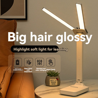 Lampe LED pliable à double tête 2-en-1, lampe de bureau tactile rechargeable, lampe de lecture et de nuit pour dortoir