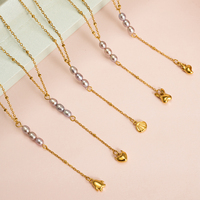 Kalung Mutiara Air Tawar Lavender Alami Model Y Lariat Rantai Satelit Berlapis Emas 18K Liontin Cantik Perhiasan Boho Mungil Hadiah Wanita