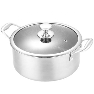 Casserole de cuisson en acier inoxydable 304 à induction personnalisée, facile à nettoyer, de qualité alimentaire, avec revêtement antiadhésif en nid d'abeille et couvercle en verre - Product Image 6