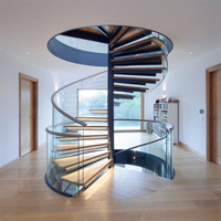 Escalier en colimaçon préfabriqué en acier et bois de haute qualité avec éclairage LED et garde-corps en verre trempé pour usage intérieur