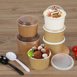 Ciotola di Carta Personalizzata Bianca Rivestita per Alimenti con Stampa CMYK e Coperchio Trasparente per Gelato - Product Image 4
