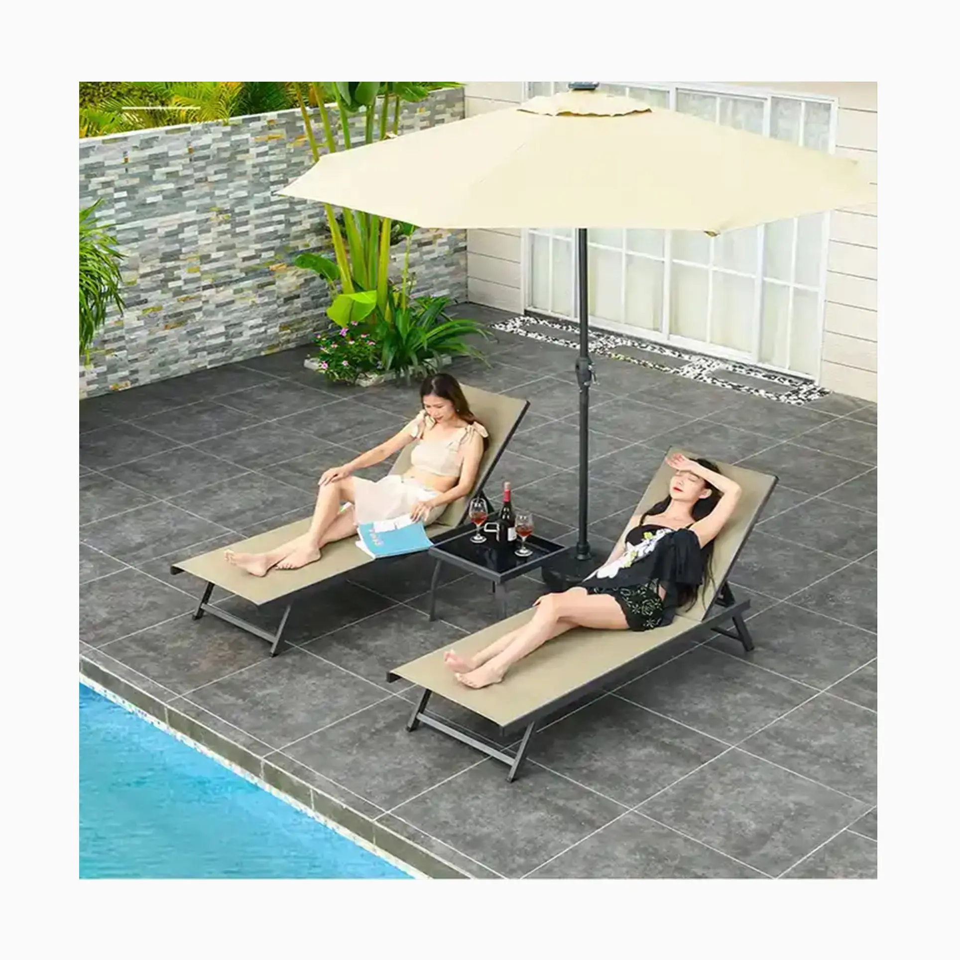 [ZUOAN IMPRESSIVE] Alumínio Sunbed Outdoor Folding Praia Sun Lounge Chair Piscina Leisure Deitado Bed