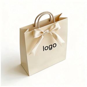 Factory Direct Customizable Cream <b>Paper</b> Shopping Bag With Bow & Rope Handle Elegant Ideal for Boutique & Jewelry Packaging - Product Image 2