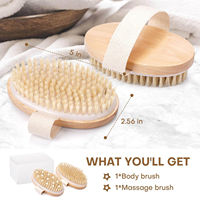 Brosse de massage exfoliante pour le corps en poils de sanglier naturels CF, lot de 2, avec manche ovale en bois, pour la douche et la baignoire