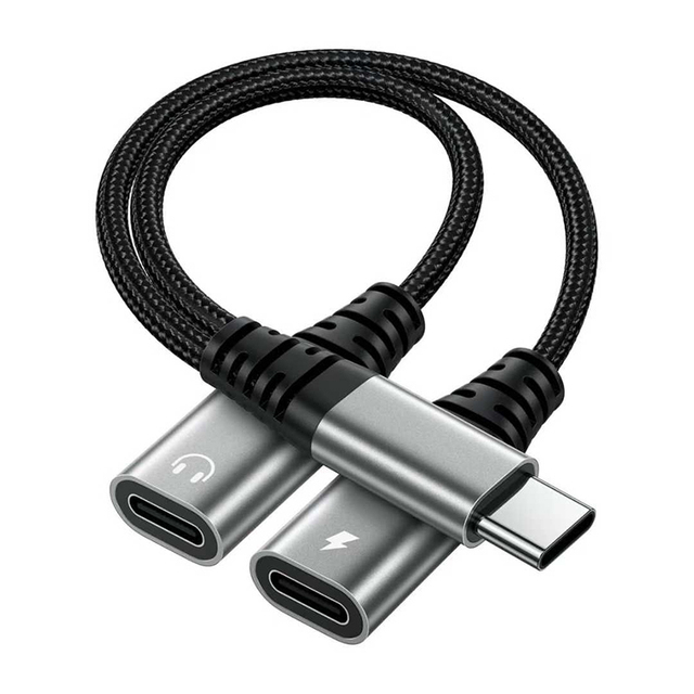 High Quality 2-in-1 Type C Audio Dongle Cable and Charger Adapter with PD 60W Fast Charging USB C Splitter