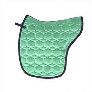 TOUGH TACK Luxury Light <b>Green</b> <b>Velvet</b> Icelandic Horse Saddle Pad Hexagon Quilting Jumping Style Fleece Lining for Competition - Product Image 1