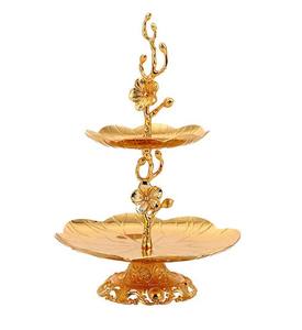 Soporte de postre Floral dorado de <span class=keywords><strong>dos</strong></span> niveles para magdalenas, soporte de Metal para servir pasteles, decoración del hogar para fiesta de boda - Product Image 1