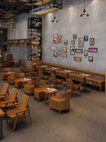 Vente en gros de livres rétro confortables pour café, bar, salle de négociation, ensemble canapé, table et chaises en bois massif