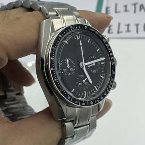 Reloj mecánico para hombre de gama alta 2025 con correa de acero plateado, esfera negra y cronógrafo de carreras con manecillas naranjas - Product Image 4