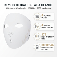 Masque LED rechargeable pour soins de la peau avec séances réglables de 5, 10 et 15 minutes pour usage domestique