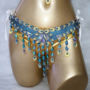 <span class=keywords><strong>SPEDIZIONE</strong></span> GRATUITA Set da 3 Pezzi per Danza del Ventre Samba da Donna, Reggiseno <span class=keywords><strong>e</strong></span> Cintura in Poliestere con Filo Metallico, Slip Dorato Fatto a Mano con Cristalli - Product Image 5