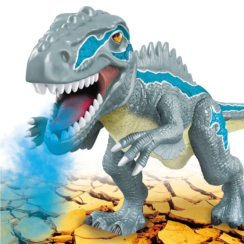Sound Effect Cool LED Light Spray 7 Colors Smoke Walking RC Animal Model Toy Realistic Remote Control Dinosaur