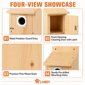 Nichoir pour oiseaux bleus en bois de pin naturel, boîte de nidification extérieure avec protection contre les prédateurs en métal, trou d'entrée de 1,5 pouce pour jardin et patio - Product Image 3