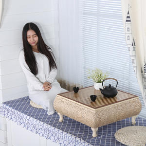 Mesa de centro cuadrada de mimbre con almacenamiento para balcón o uso en tatami - Product Image 2