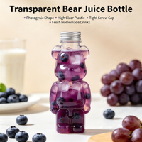 Bouteille de jus en PET transparente avec couvercle en aluminium, motif ours 3D mignon, sans BPA, qualité alimentaire, anti-fuite, vente en gros