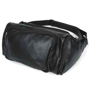 <span class=keywords><strong>Riñonera</strong></span> de Cuero Genuino <span class=keywords><strong>Negra</strong></span> de Gran Capacidad, Ajustable, con Logotipo Personalizado OEM ODM, para Hombre - Product Image 2