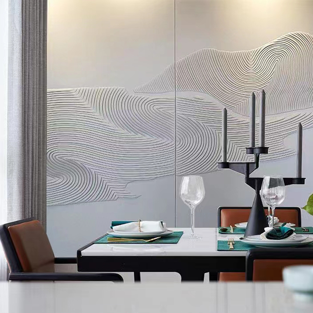 Custom Interior Home Decor Featured Embroidery Leather Fabric Flexible Upholstery Wall Panel Wallpaper · image 3