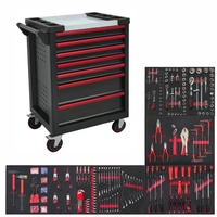 Ensemble de 420 pièces OEM : Armoire à outils métallique verrouillable sur roulettes pour mécanicien, capacité 150 kg, roues de 5 pouces, portable pour atelier/garage