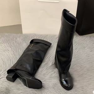 Fashion Leather Over-the-<b>Knee</b> Boots Round Toe <b>High</b> Stiletto <b>High</b> Heel Long Boots Designer Women Shoes Flat Heel <b>Knee</b>-<b>High</b> Boots - Product Image 4