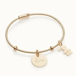 Inspire Jewelry Wholesale High Quality Stainless Steel Bangle Waterproof Engraved Name Disc With Girl Charm Simple Unisex Party