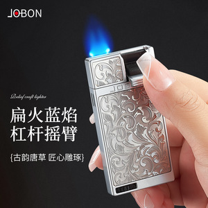 ไฟแช็คกันลม JOFI แบบใช้แก๊สบิวเทน เปลวไฟแบน สีฟ้า จุดด้วยคันโยก สลักลายสองด้าน ของขวัญสำหรับผู้ชาย - Product Image 2