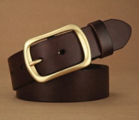 Sabuk Kulit Asli Vintage Berkualitas untuk Pria dengan Gesper Logam