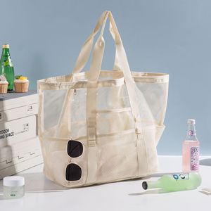 กระเป๋าเดินทางแบบตาข่ายสำหรับชายหาด แยกส่วนเปียกและแห้ง ความจุขนาดใหญ่ กระเป๋าเก็บของอเนกประสงค์สำหรับการเดินทาง - Product Image 1