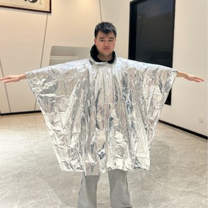 Customized aluminum foil insulated outdoor disposable PE orange first aid <b>raincoat</b>, adventure <b>raincoat</b>, thickened life blanket - Product Image 3