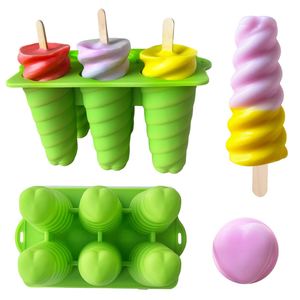 Food Grade 6-Spiral Ice Cream Molds with Lids and Wooden Sticks Homemade Popsicle <b>Silicone</b> Molds Spot Sale - Product Image 4