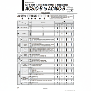 การรวมกันของลม AC40C-03G-SV1-B ชิ้นส่วนนิวเมติก SMC - Product Image 1