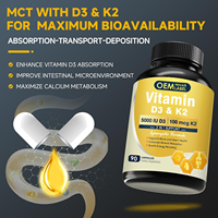 OEM 125mcg D3 100mcg K2 MK-7 Capsules Vitamine D3 K2 Capsules avec Zinc Bore MCT Complément pour la Force Osseuse, le Soutien Cardiaque et Immunitaire