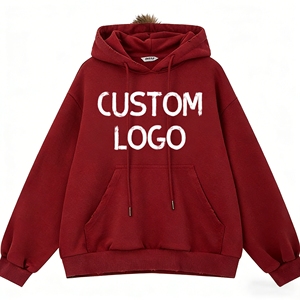 Creative Fashion 420g Highweight Cotton Polyester Bright <b>Red</b> <b>Hoodie</b> Hooded with Fur High Quality Pullover Washed Print <b>Hoodie</b> - Product Image 2