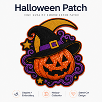 Écusson brodé personnalisé à sequins motif chapeau de citrouille d'Halloween pour vestes, sacs fourre-tout, kits d'artisanat, fournisseur de cadeaux saisonniers