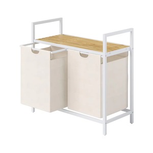 Bamboo Clothing Organizer With Detachable <b>Baskets</b> For <b>Laundry</b> Separation Bathroom Use - Product Image 1