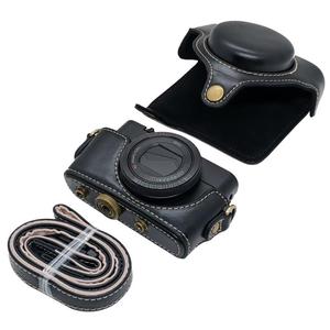 Vente en gros à prix réduit pour Sony <span class=keywords><strong>RX100</strong></span> M7 / <span class=keywords><strong>RX100</strong></span> VII : Étui de protection intégral rétro en cuir végétalien pour appareil photo avec sangle - Product Image 3