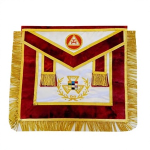 Past York Rite Grand High Priest <b>Silk</b> Apron | Machine Embroidered Europe Apron | <b>Red</b> Velvet Customize Apron - Product Image 1