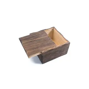 선물용 슬라이드 탑이있는 작은 사각형 나무 보석 상자 보석에 대한 소박한 색상 나무 디스플레이 상자