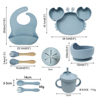 Ensemble d'alimentation pour bébé en silicone, 9 pièces, comprenant des bols à ventouse et des assiettes divisées, un bavoir réglable, des ustensiles, des cuillères et des fourchettes, une tasse