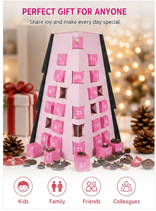 Calendrier de l'Avent de Noël 24 jours en forme d'arbre avec boîtes cadeaux individuelles, support de présentation rose réutilisable pour la décoration de la maison pendant les fêtes - Product Image 4