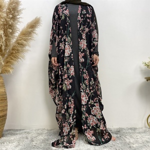 1610# Butterfly Sleeve Floral Print Chiffon <b>Cardigan</b> Malaysia Arab Abaya - Product Image 3