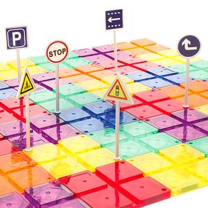 Couleurs arc-en-ciel classiques 100 pièces ensemble de voiture de course carreaux de piste de course de voiture magnétique pour la construction éducative - Product Image 3