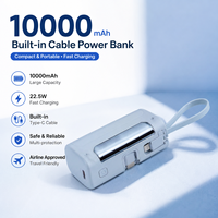 Batterie externe portable 10000 mAh avec câble Type-C rétractable intégré, finition galvanisée, compacte et portable, approuvée par les compagnies aériennes