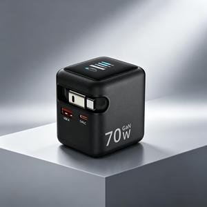 70W TFT Display Retractable Gan Charger <b>Adapter</b> <b>USB</b> Type <b>C</b> PD3.0 2C1A white au gan chargers with cable and display - Product Image 6