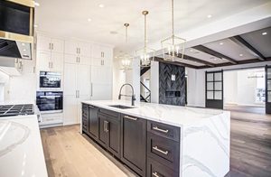 OEM CANA High End Shaped <b>Kitchen</b> Cabinet Units Wholesale White Flat Panel Cupboard with <b>Island</b> Table Hot <b>Sale</b> - Product Image 5