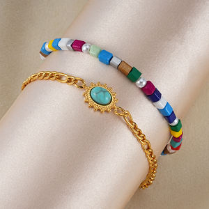 Brazalete tobillero bohemio de acero inoxidable con piedras trituradas para mujer, brazalete con cuentas de Color, a la moda - Product Image 4