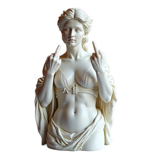 Figura Antigua de Diosa, Busto de Resina Hecho a Mano con Gesto de Dedo Medio, Arte Moderno Minimalista con Patrón de Dibujos Animados, Coleccionable, Decoración para el Hogar - Product Image 4