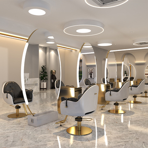 Miroir mural ovale LED à cadre doré pour salon <span class=keywords><strong>de</strong></span> coiffure, barbier, salon <span class=keywords><strong>de</strong></span> beauté, hôtel, projet, vente en gros, OEM, ODM, sur mesure - Product Image 5