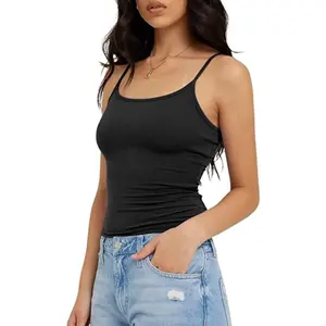 Ladies Camisole Tank Top With Adjustable Straps 100% Organic Cotton Scoop Neck Spaghetti Strap Tank Top