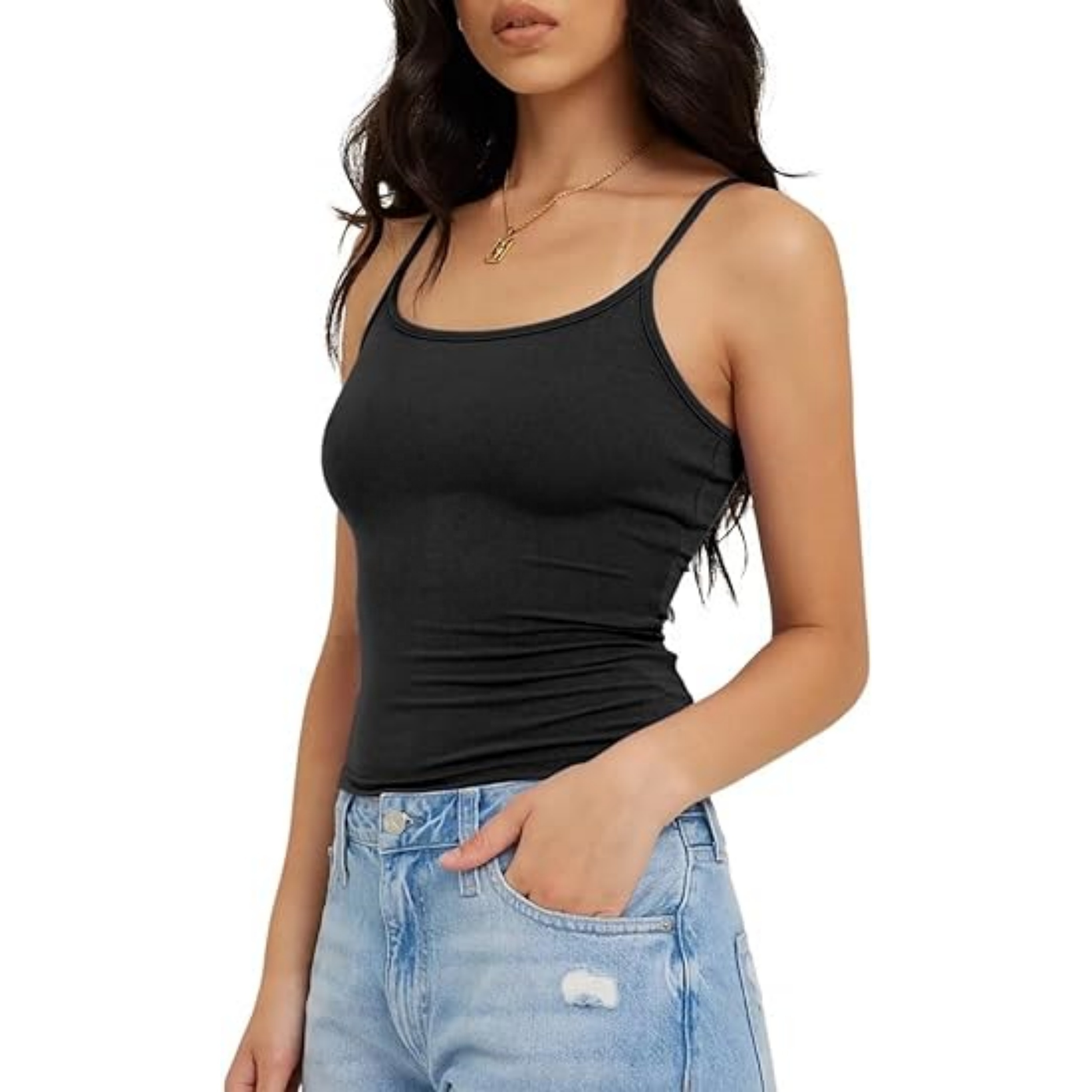 LOZ Women's Ribbed Tank Top - Spaghetti Strap Scoop Neck Camisole, Seamless Racerback, 93% Rayon 7% Spandex